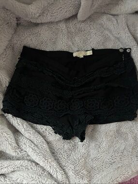 Pins & Needles Black Lace-Trim Crochet Shorts